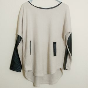 Medium Ark & Co. Faux Leather Trimmed knit top
